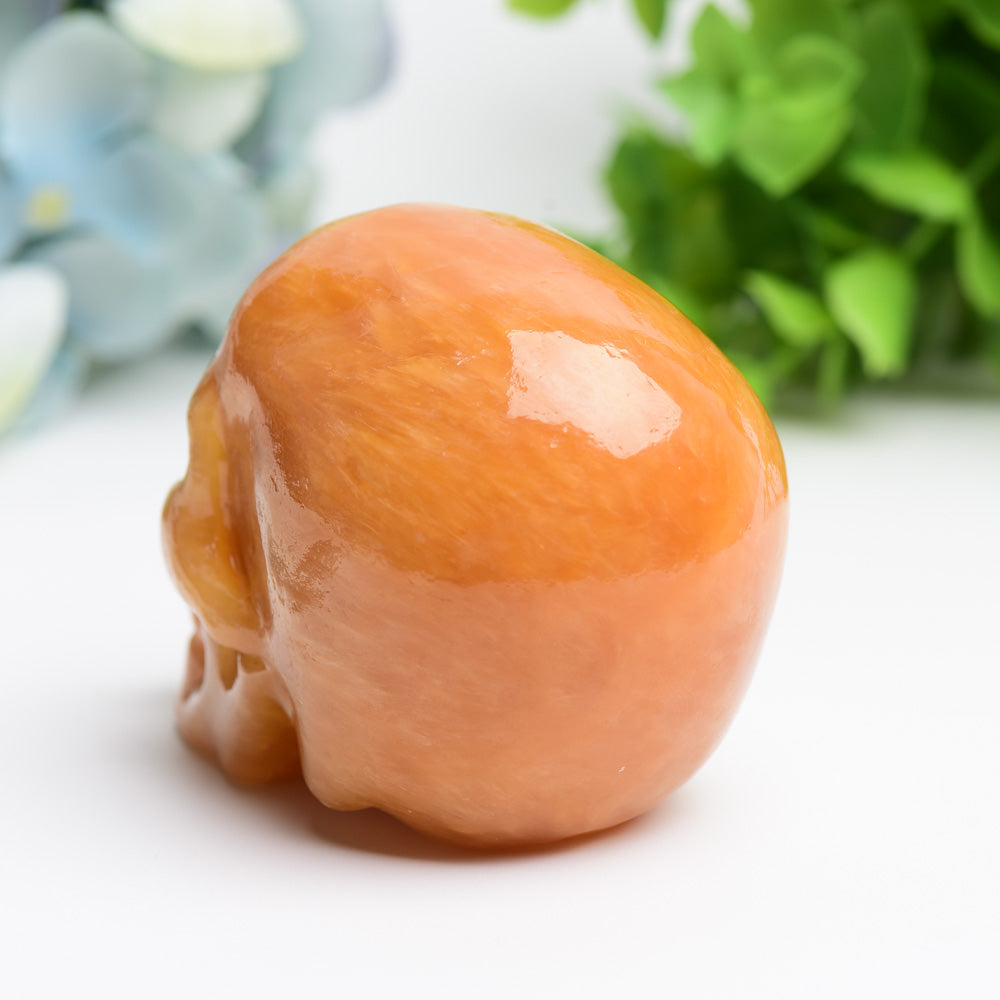 3.2 Inch Orange Calcite Skull Crystal Figurine Carving