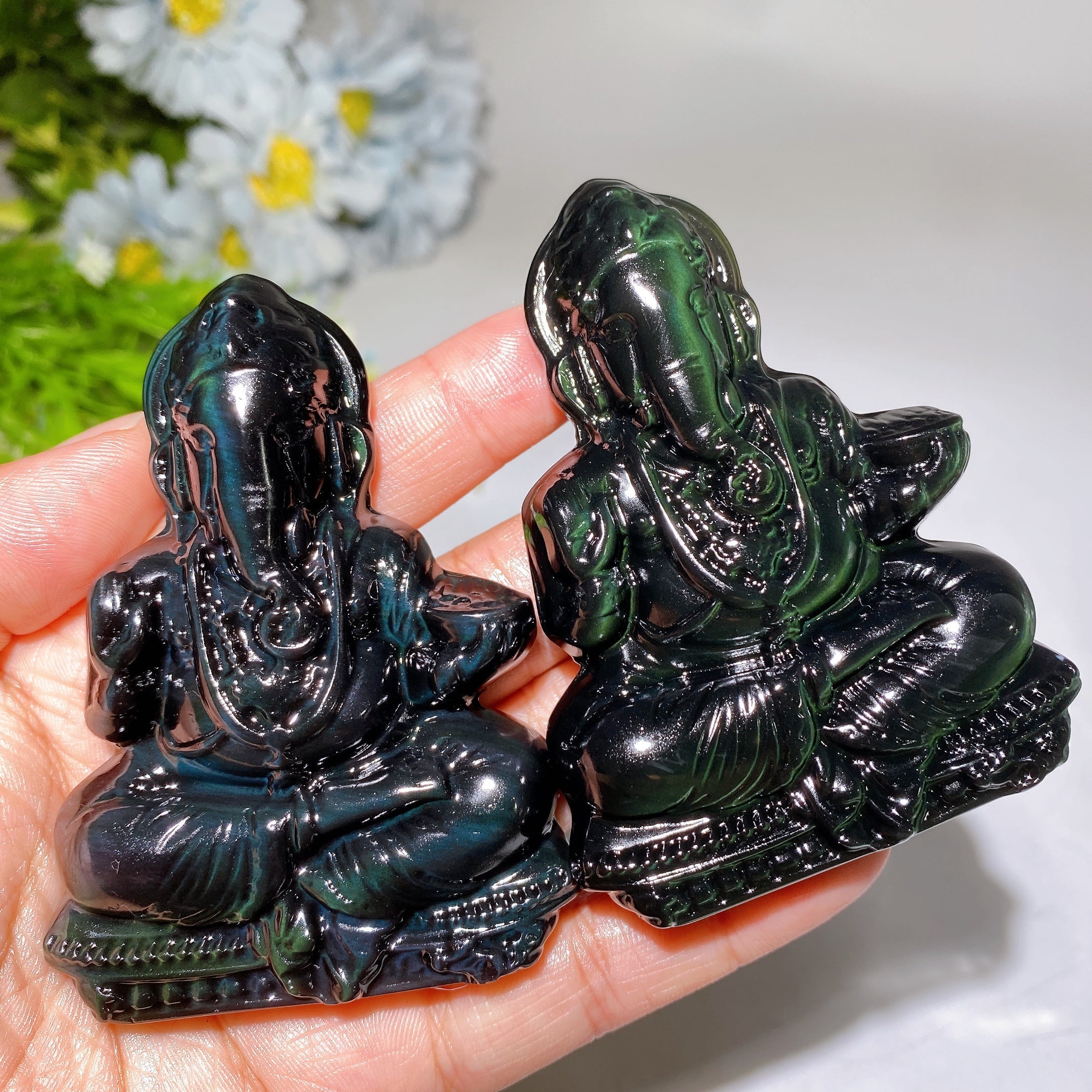 3.2 inch Rainbow Obsidian Ganesha Crystal Figurine