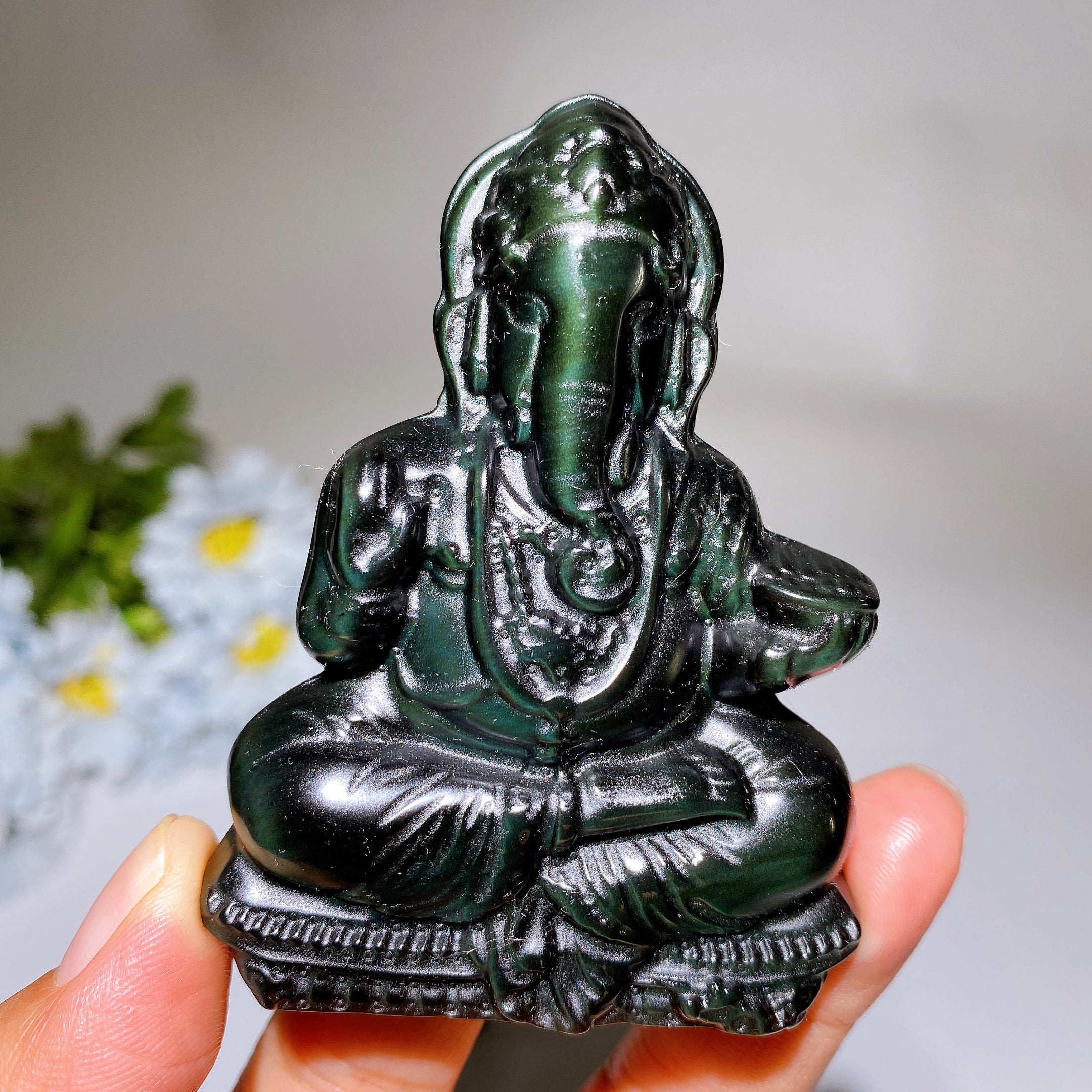 3.2-inch Rainbow Obsidian Ganesha Crystal Figurine