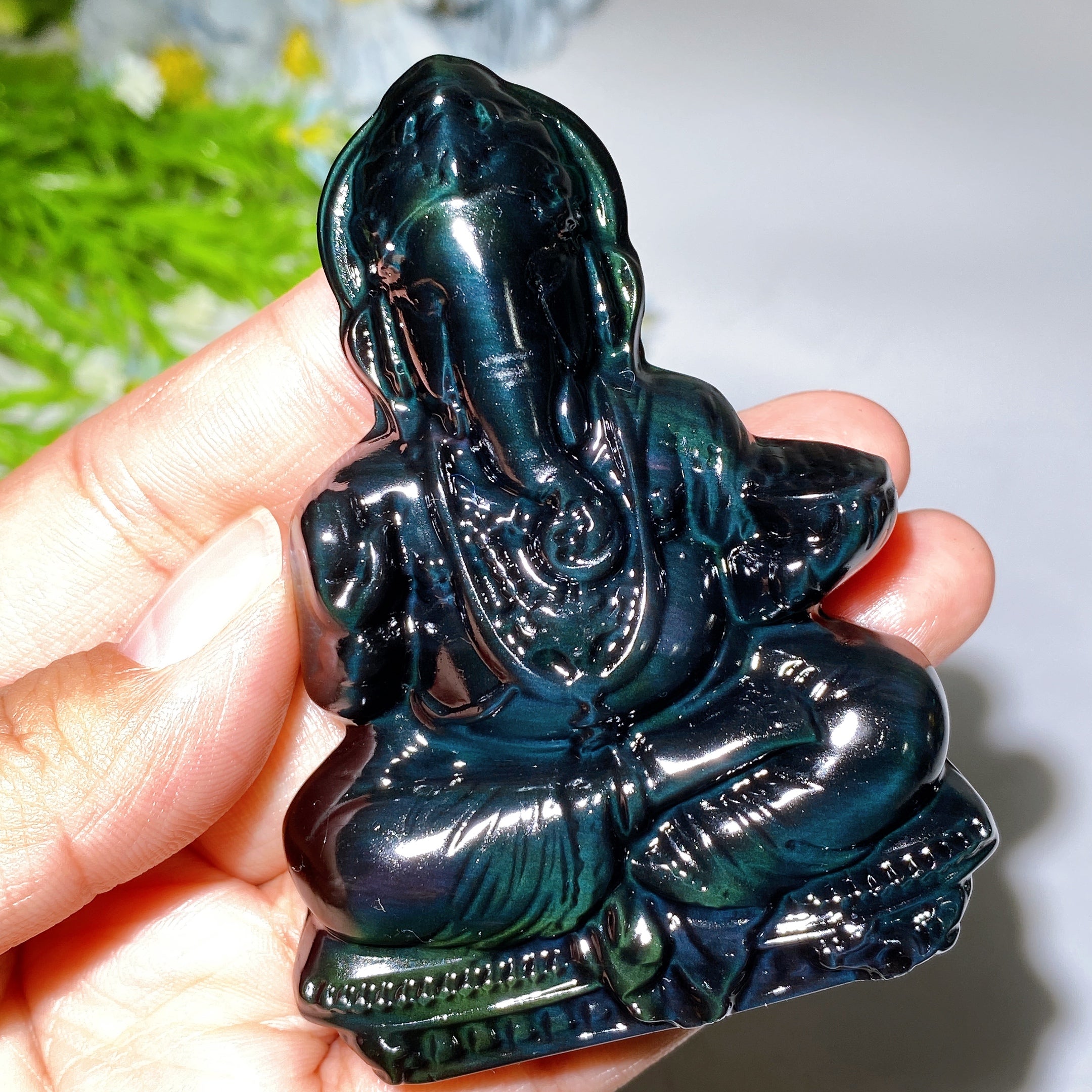 3.2 inch Rainbow Obsidian Ganesha Crystal Figurine