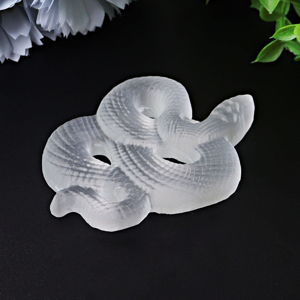 3.2 inch Selenite Snake Crystal Figurine Carving