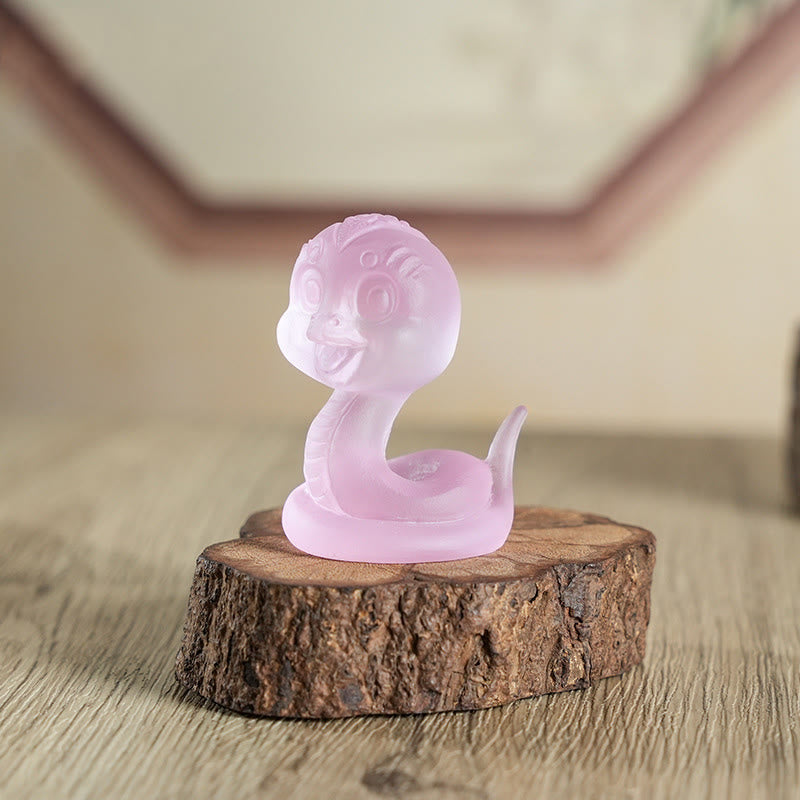 Figurine de serpent en verre rose Liuli de 8,1 cm pour la protection spirituelle