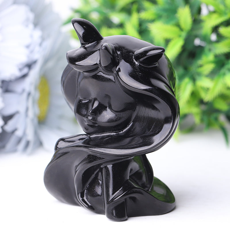 3.3" Black Obsidian Devil Crystal Figurine Carving