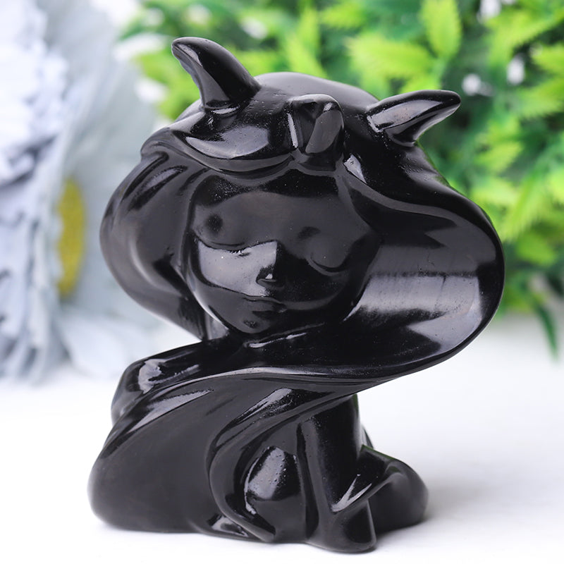 3.3" Black Obsidian Devil Crystal Figurine Carving