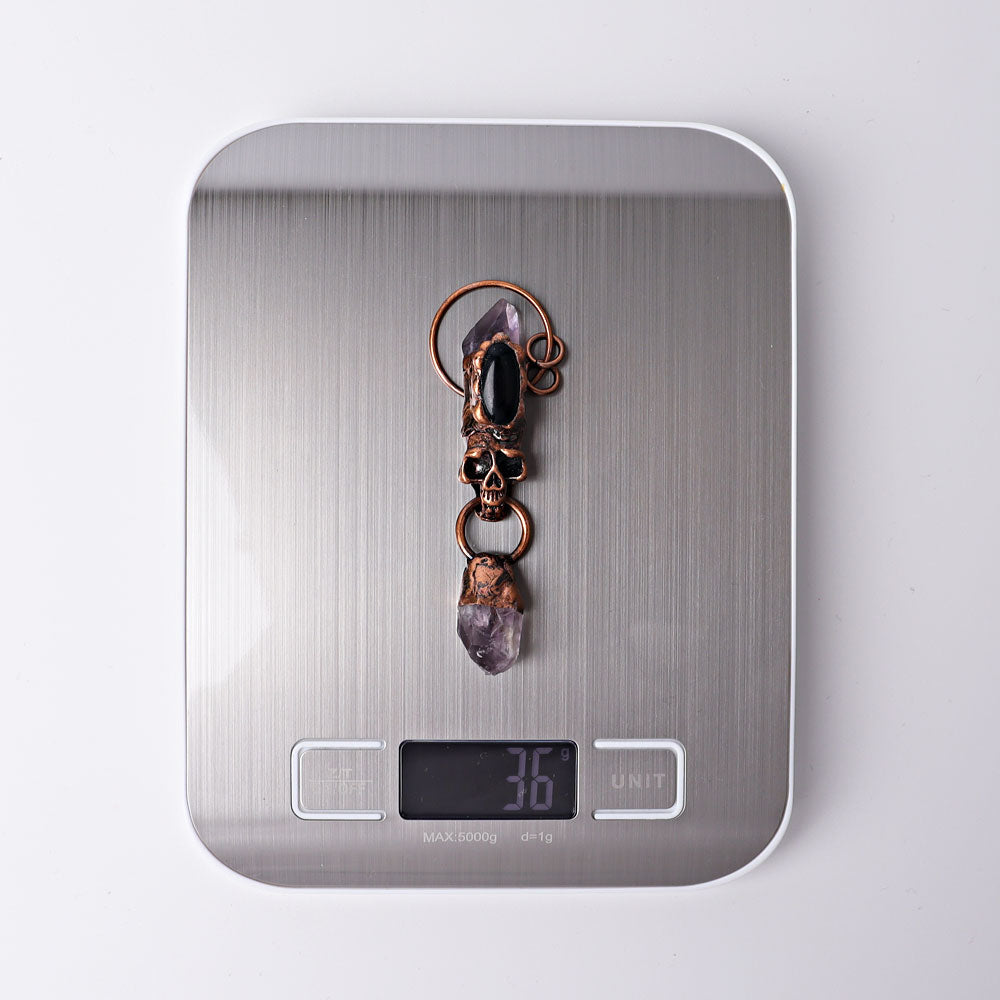 Pendentif tête de mort en obsidienne noire améthyste de 3,3 pouces