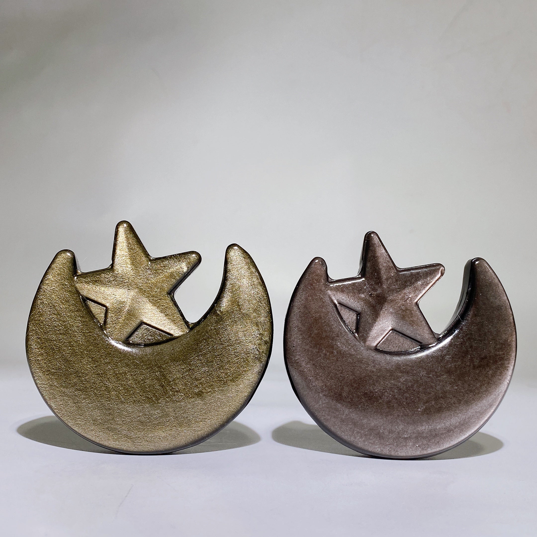 3.3 Inch Golden Obsidian Moon & Star Crystal Figurine