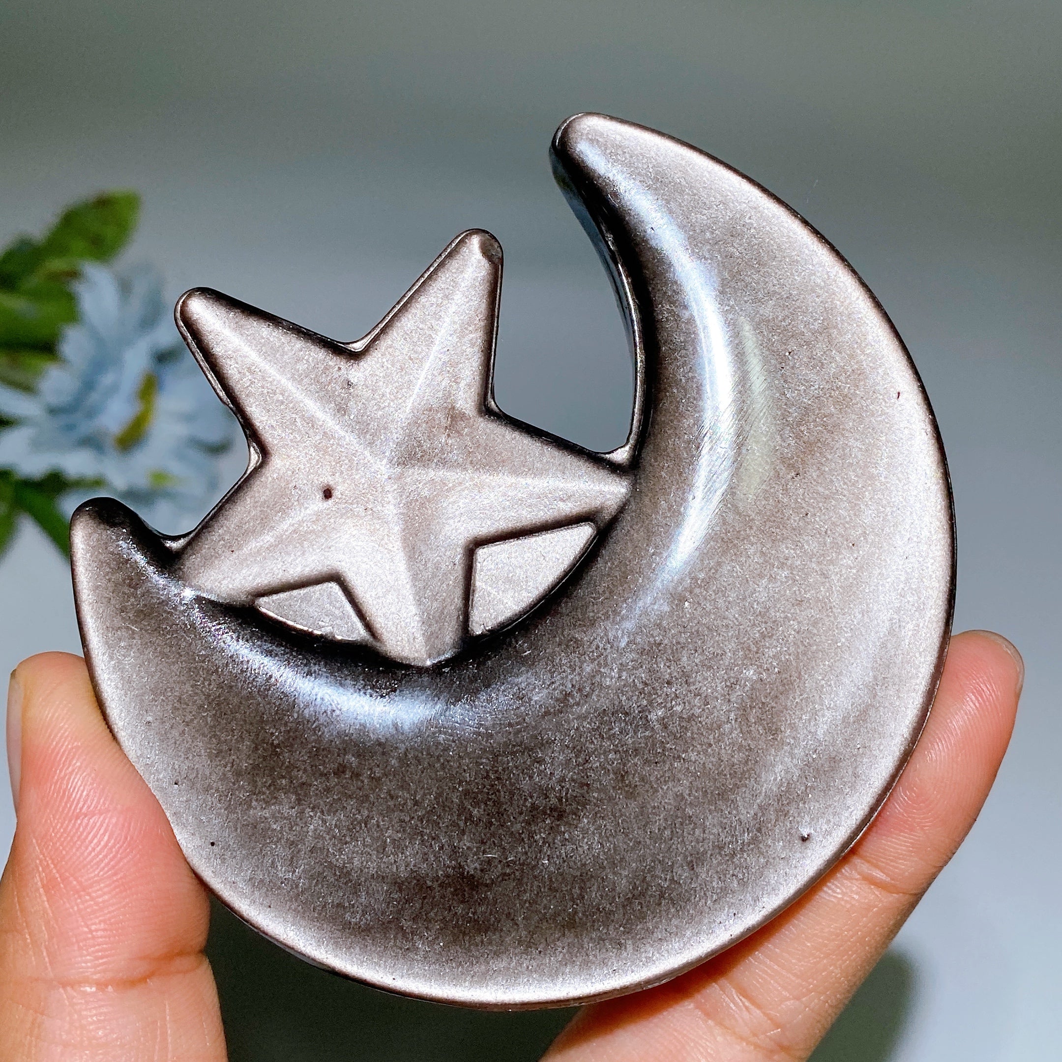 3.3 Inch Golden Obsidian Moon & Star Crystal Figurine