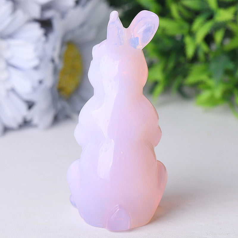 Figurine de lapin en cristal de guérison en opalite rose de 3,3 pouces
