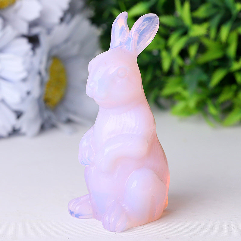 Figurine de lapin en cristal de guérison en opalite rose de 3,3 pouces