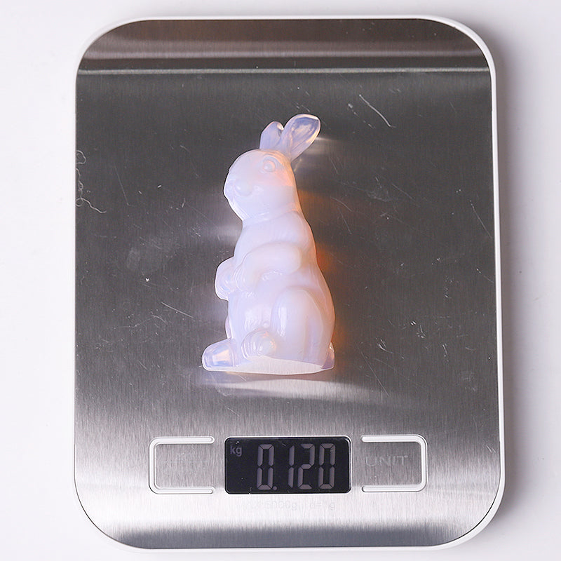 Figurine de lapin en cristal de guérison en opalite rose de 3,3 pouces