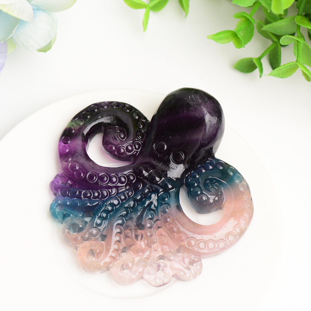 3.3 inch Rainbow Fluorite Octopus Crystal Carving