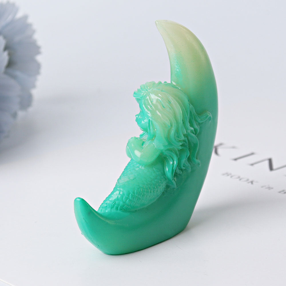 3.3 inch Resin Mermaid Moon Spiritual Carving for Meditation