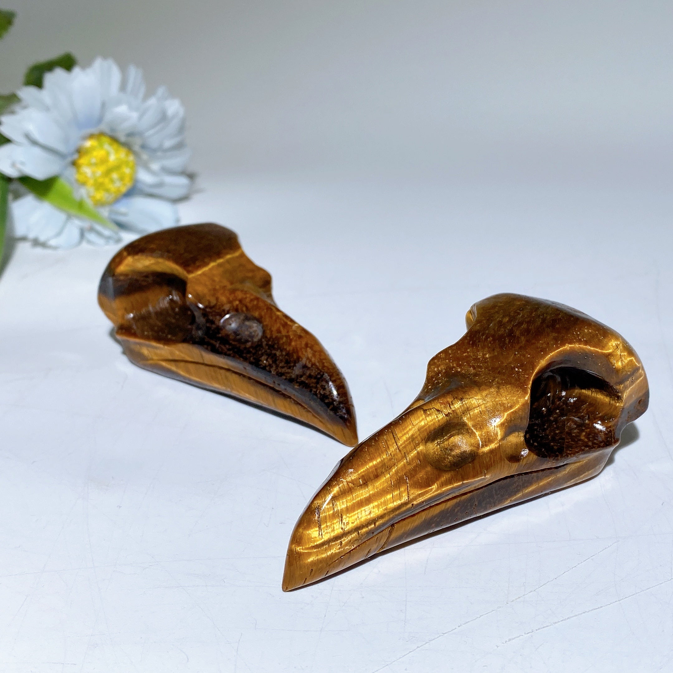 3.3 inch Yellow Tiger Eye Raven Skull Crystal Figurine for Healing