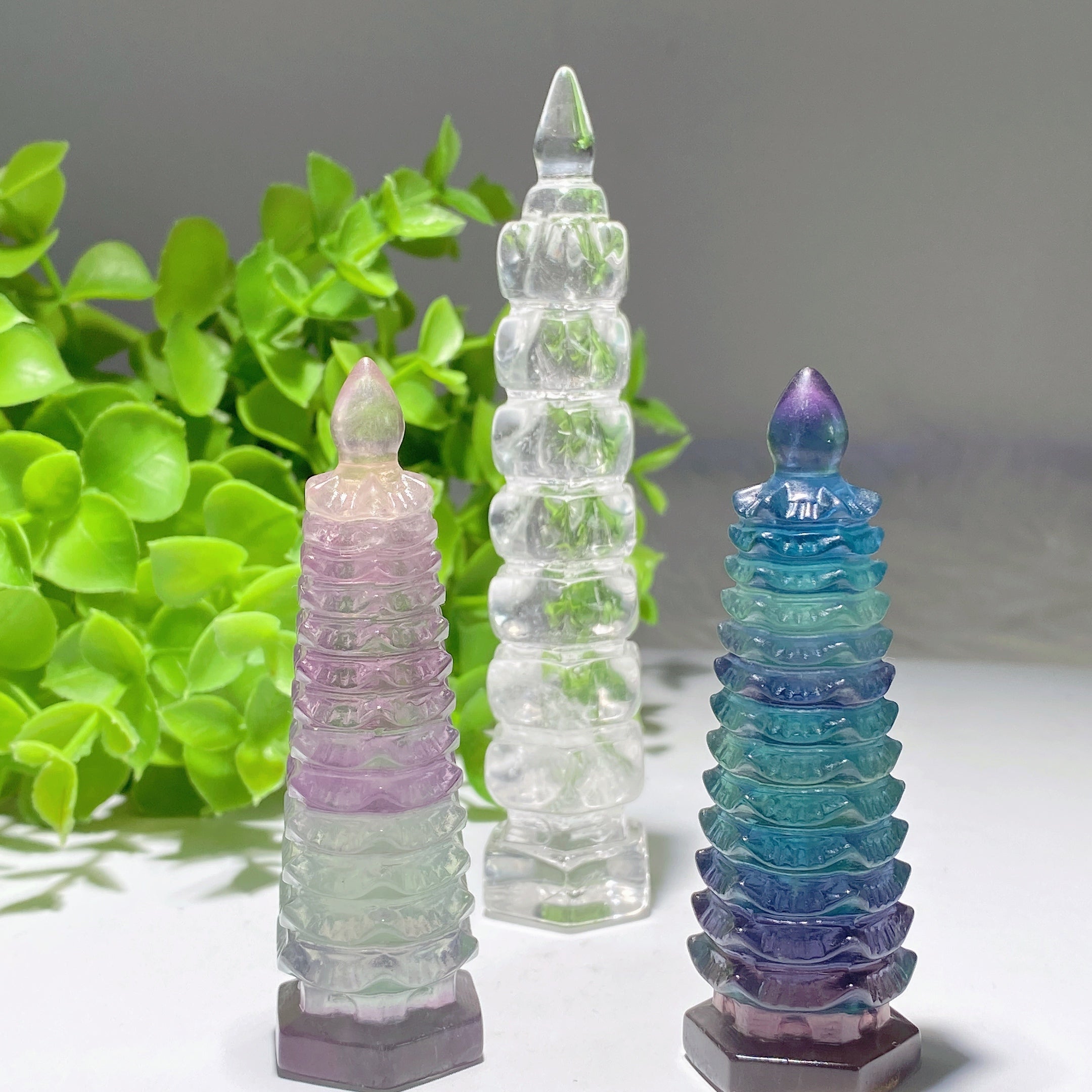 3-4.5 inch Clear Quartz Fluorite Wenchang Pagoda Crystal Figurines