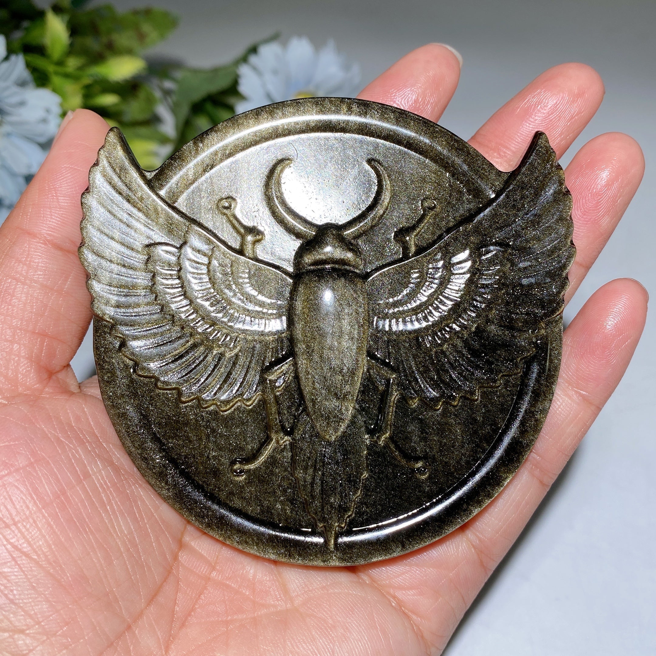 3.4" Golden Obsidian Crystal Insect Carving Figurine