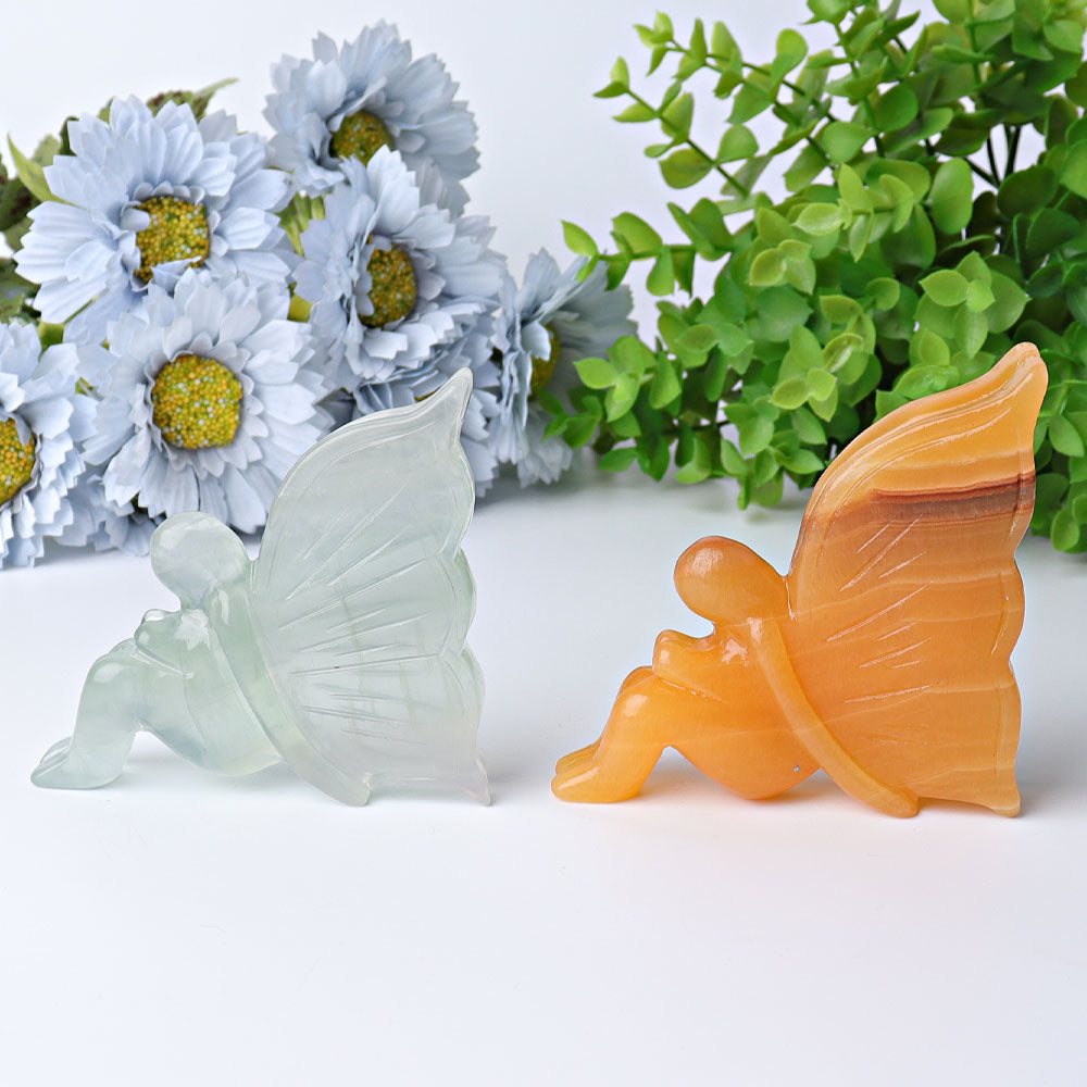 3.4 Inch Crystal Figurine Carving | Honey Calcite Butterfly