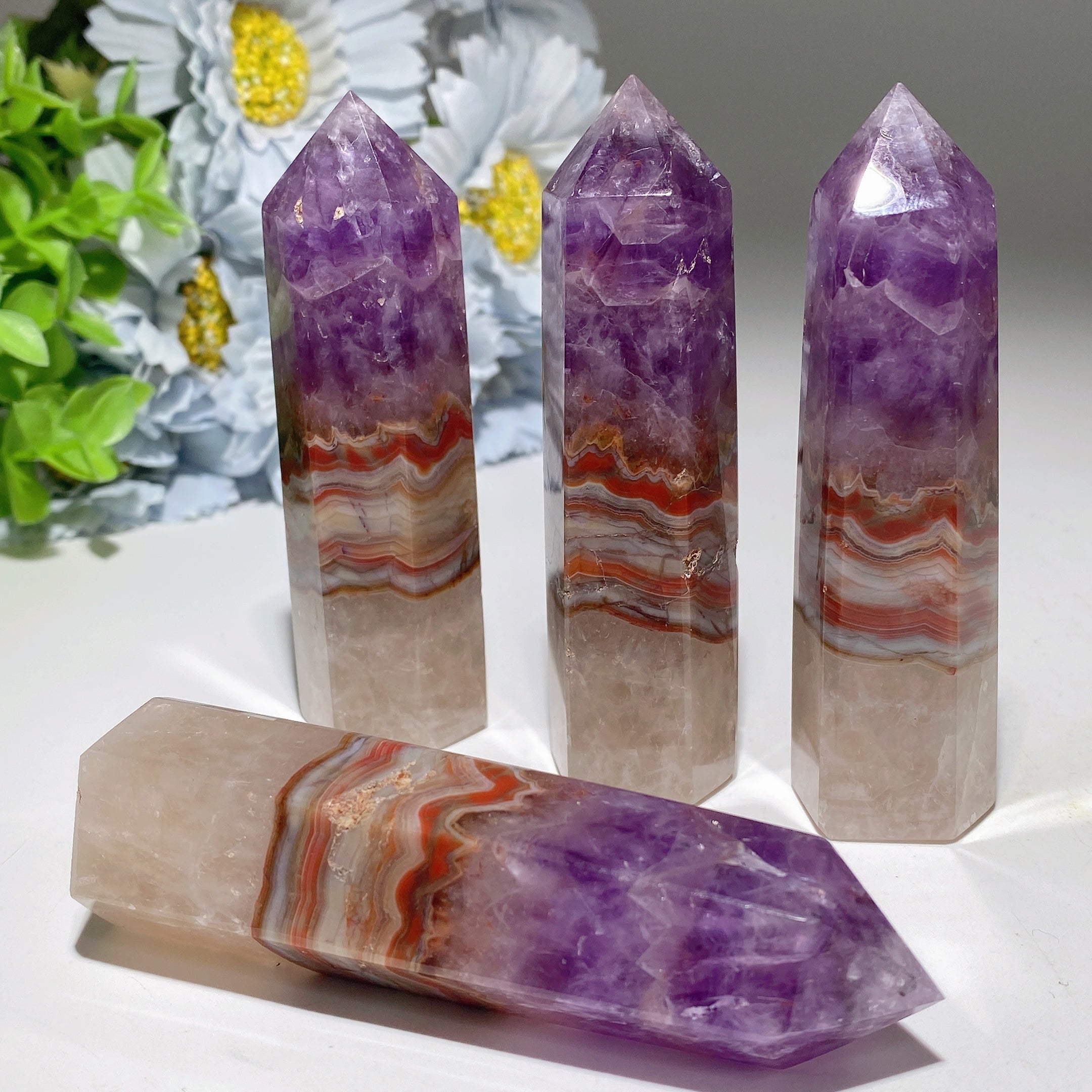 3.5"-3.8" Striped Agate and Amethyst Crystal Point