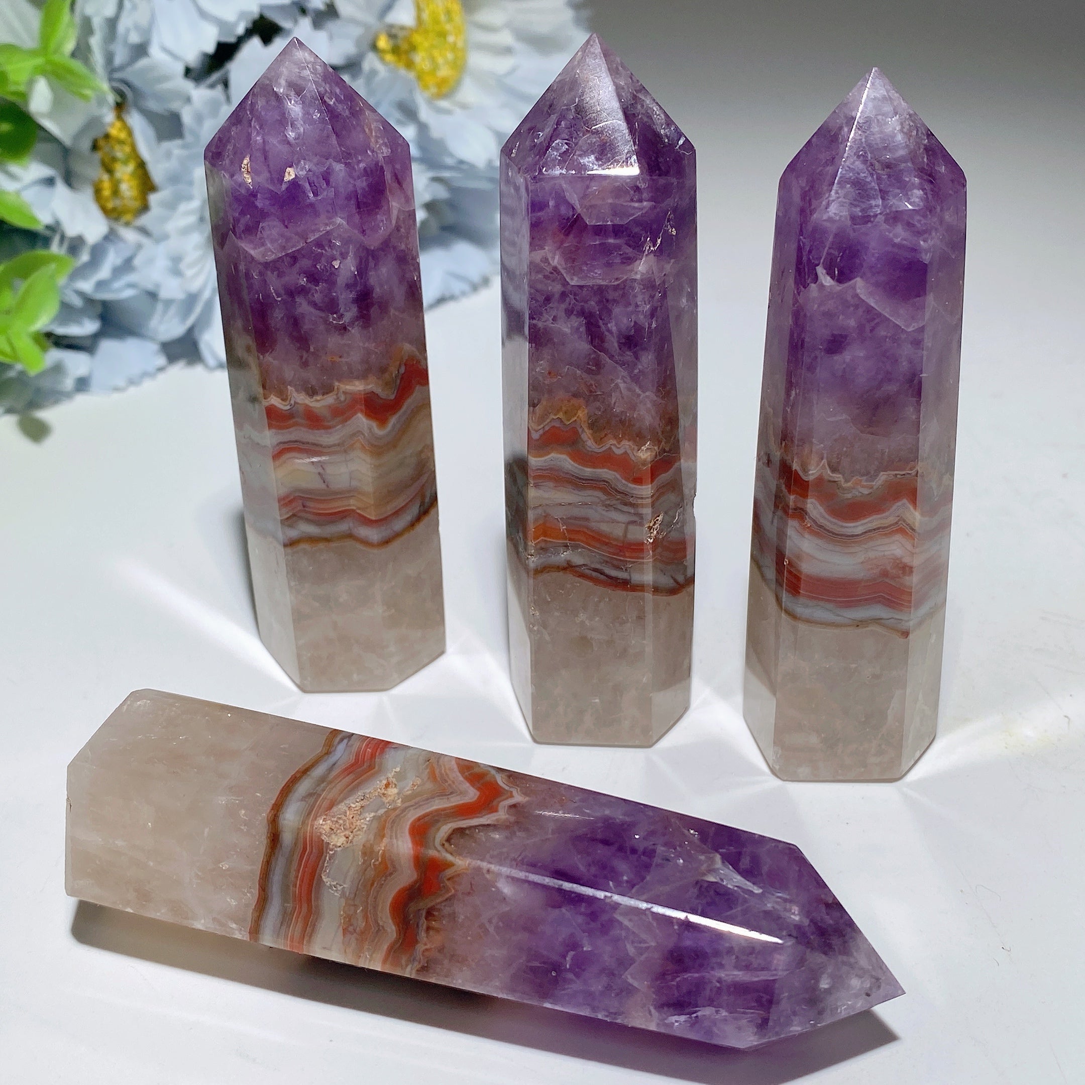 3.5"-3.8" Striped Agate and Amethyst Crystal Point
