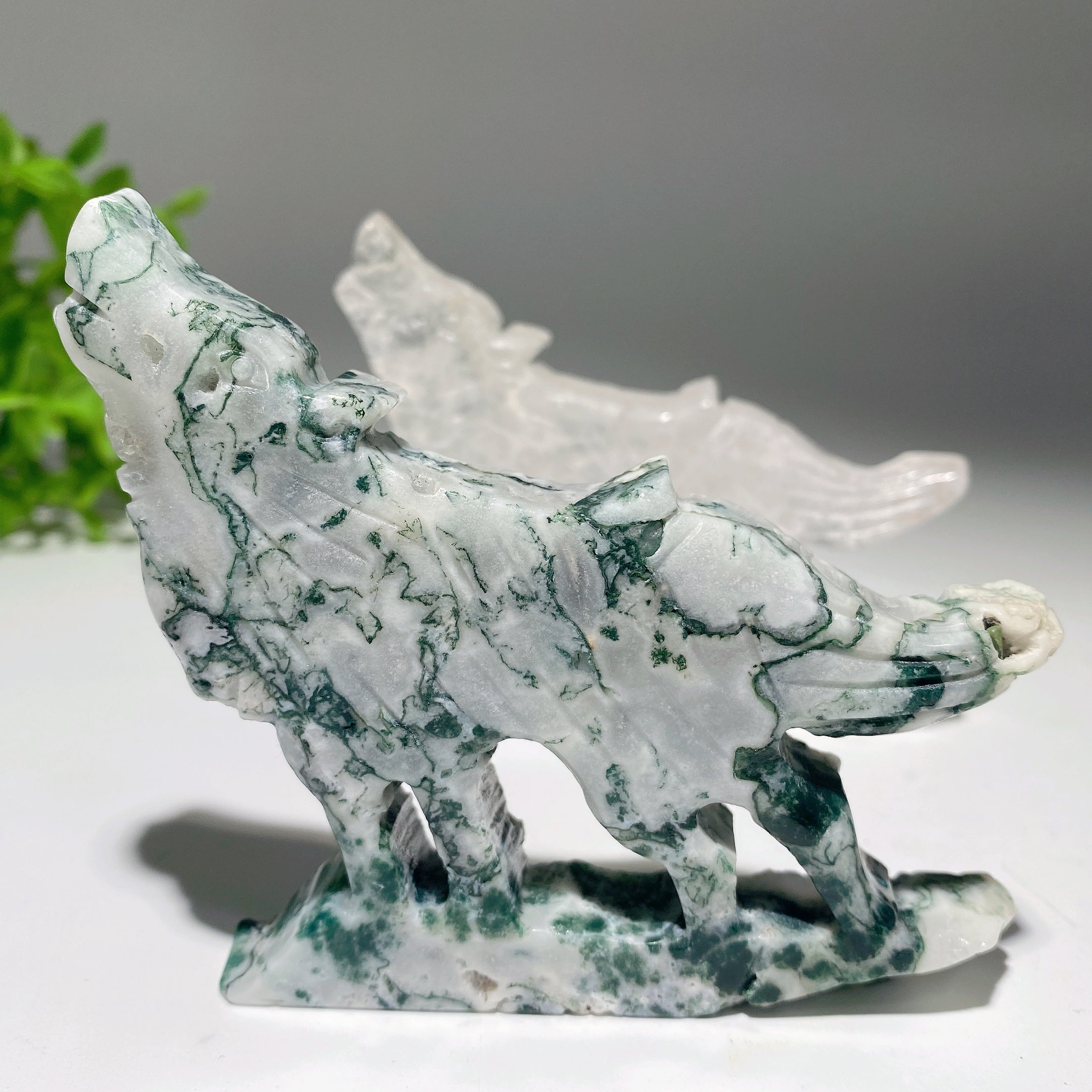 Figurine de loup en cristal mixte de 3,5 à 4 pouces pour la guérison