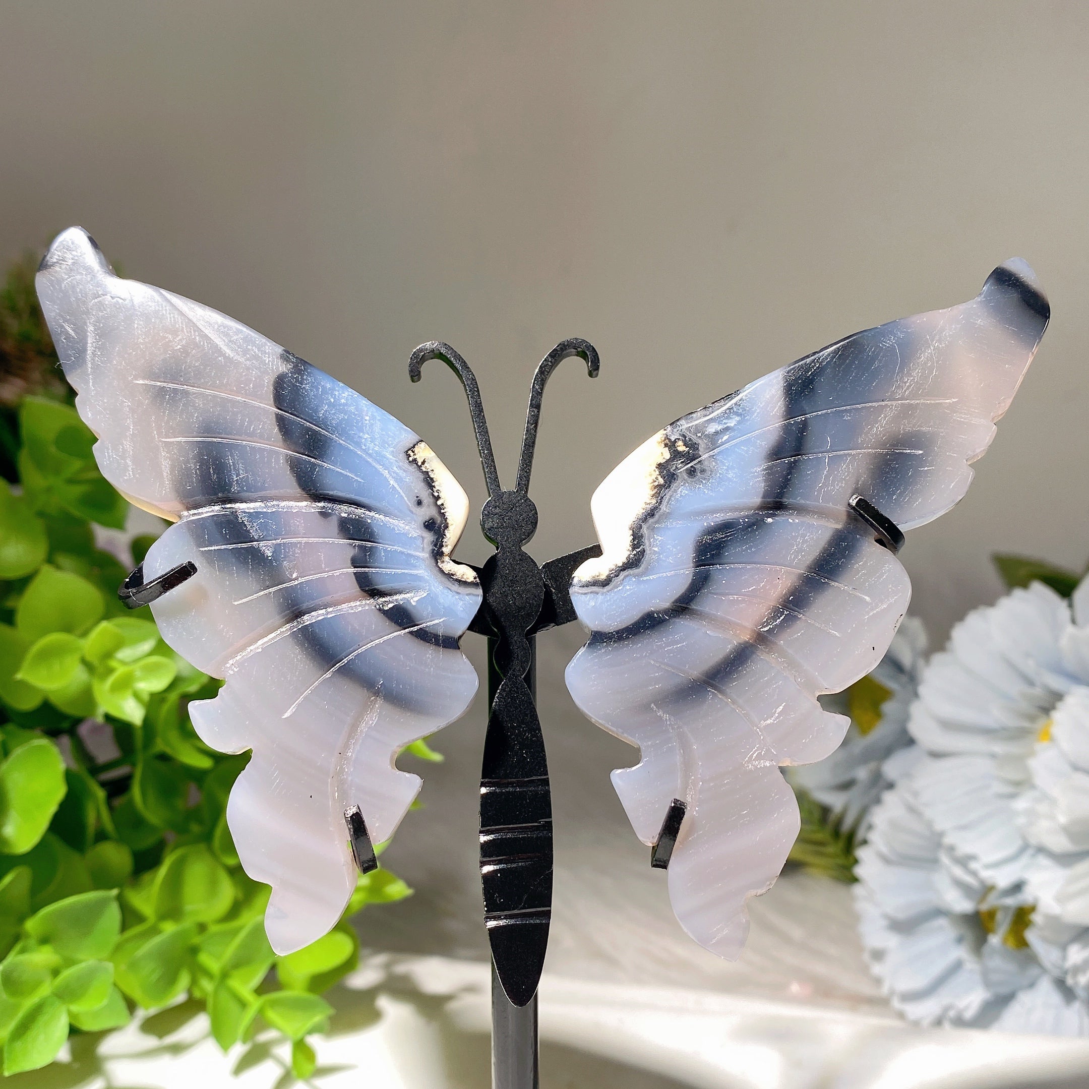 3.5 Inch Black Agate and Trolleite Butterfly Wings Crystal Figurine