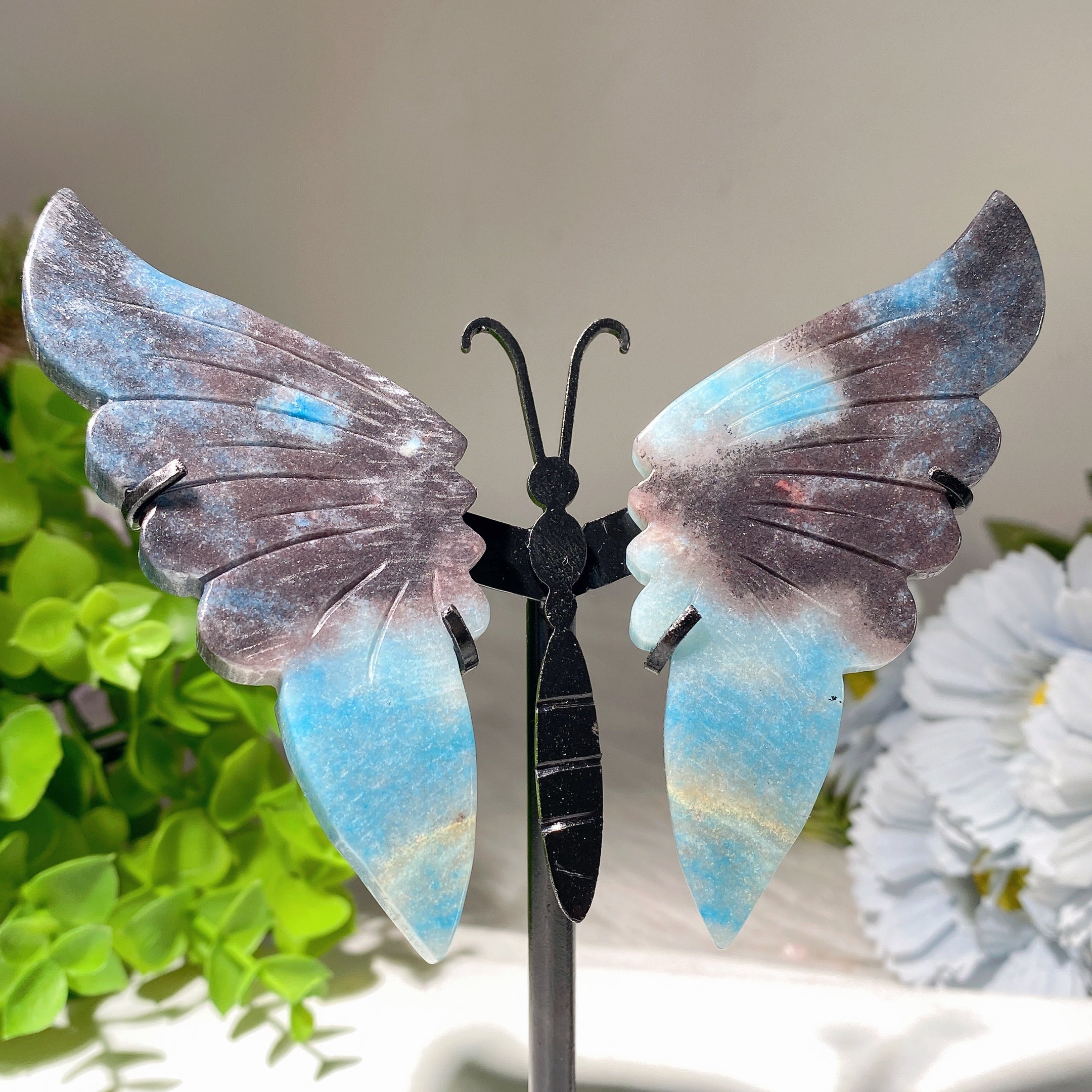 3.5 Inch Black Agate and Trolleite Butterfly Wings Crystal Figurine