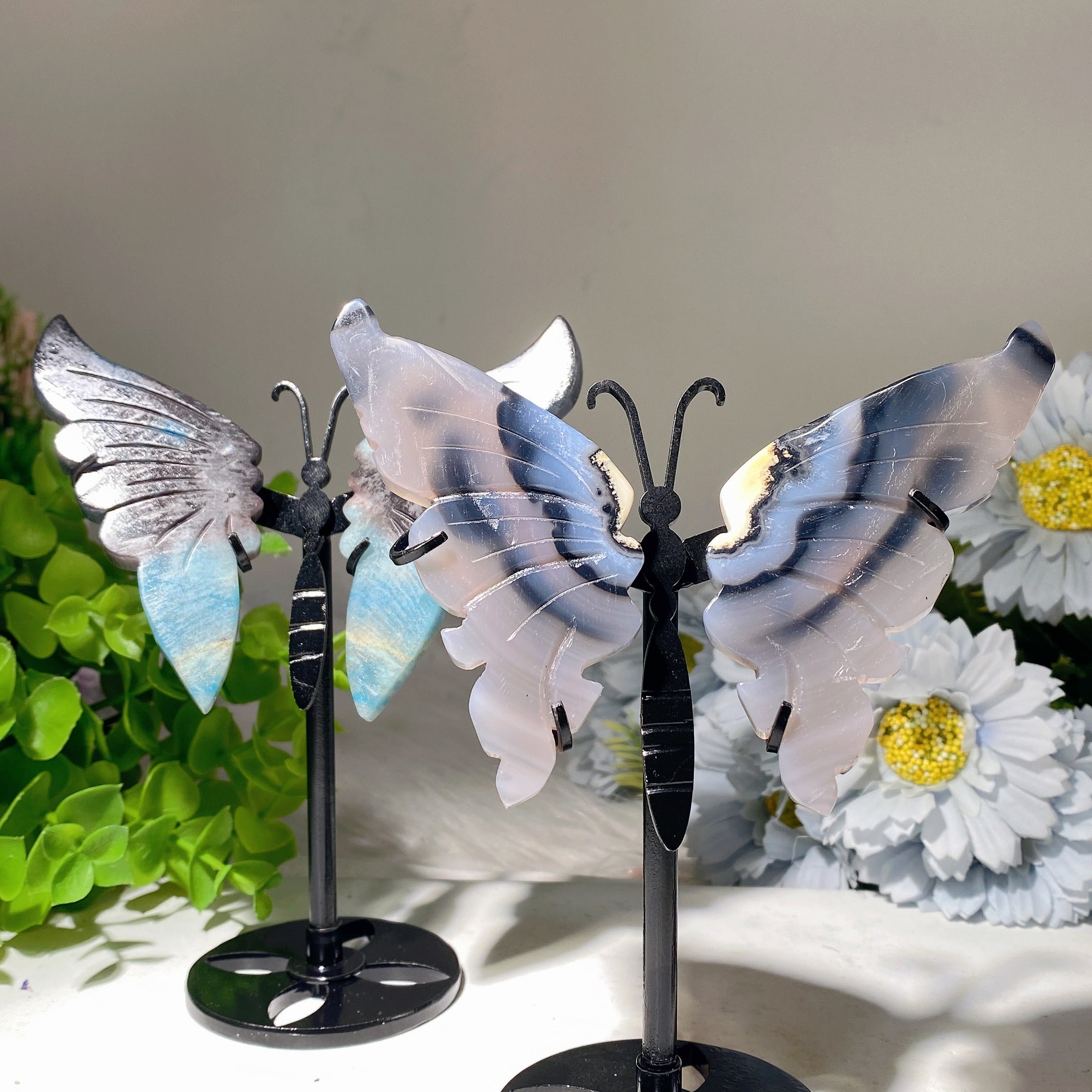 3.5 Inch Black Agate and Trolleite Butterfly Wings Crystal Figurine