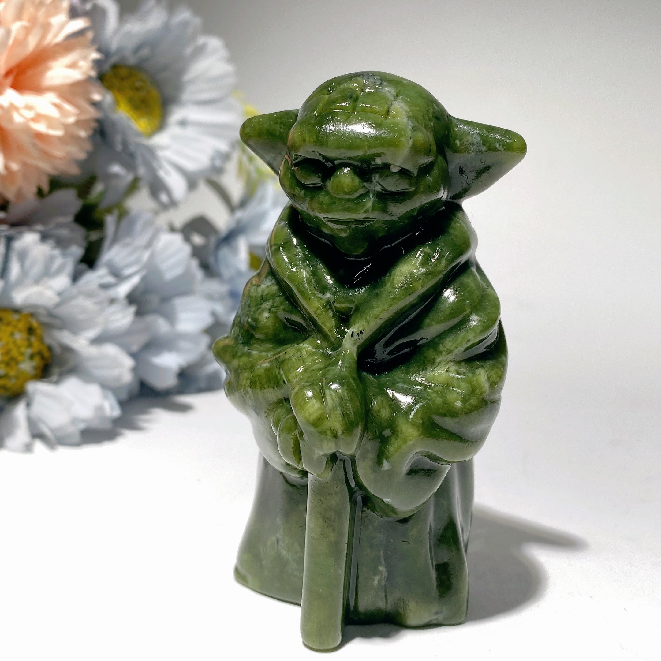 3.5 inch Black Obsidian Yoda Crystal Figurine for Meditation