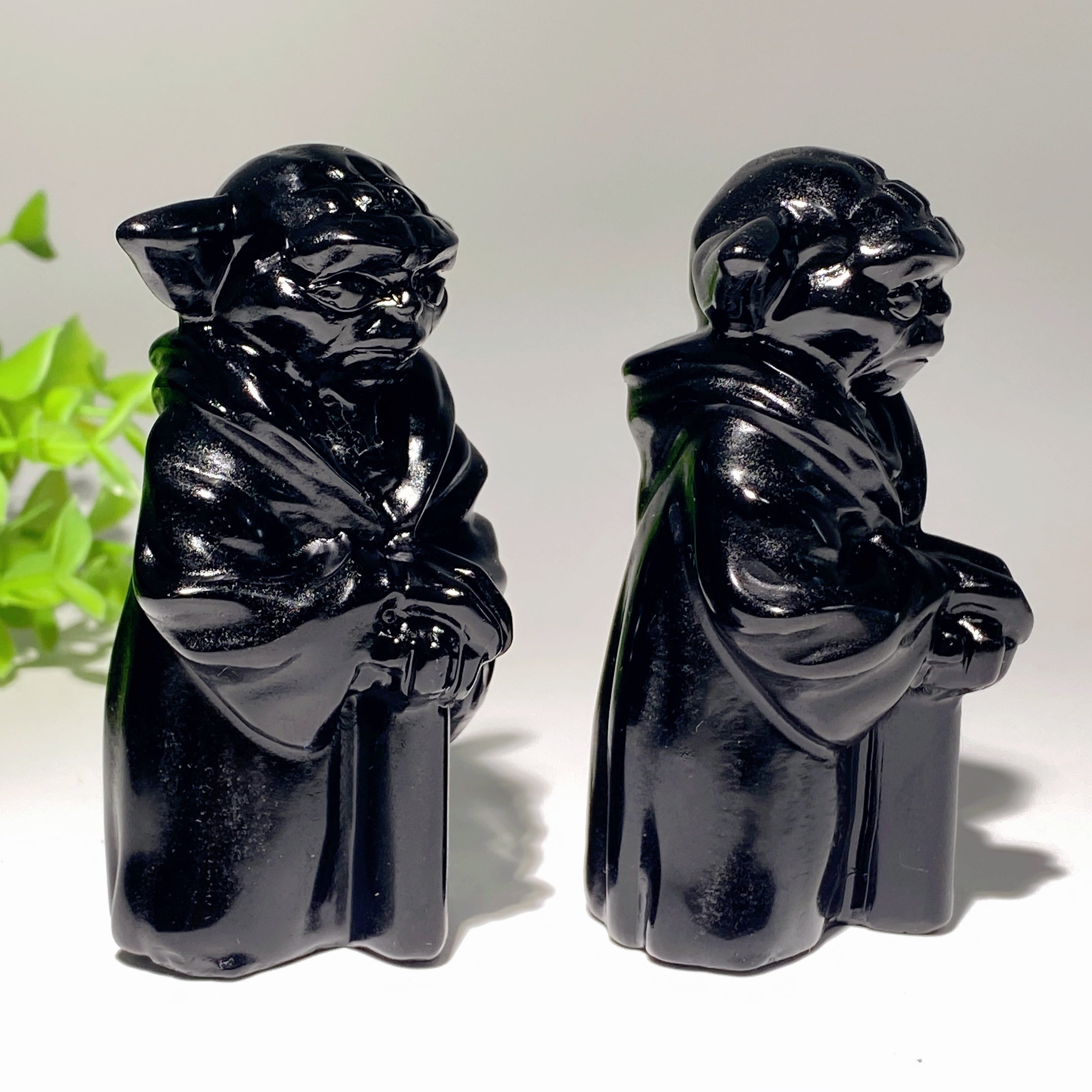 3.5 inch Black Obsidian Yoda Crystal Figurine for Meditation