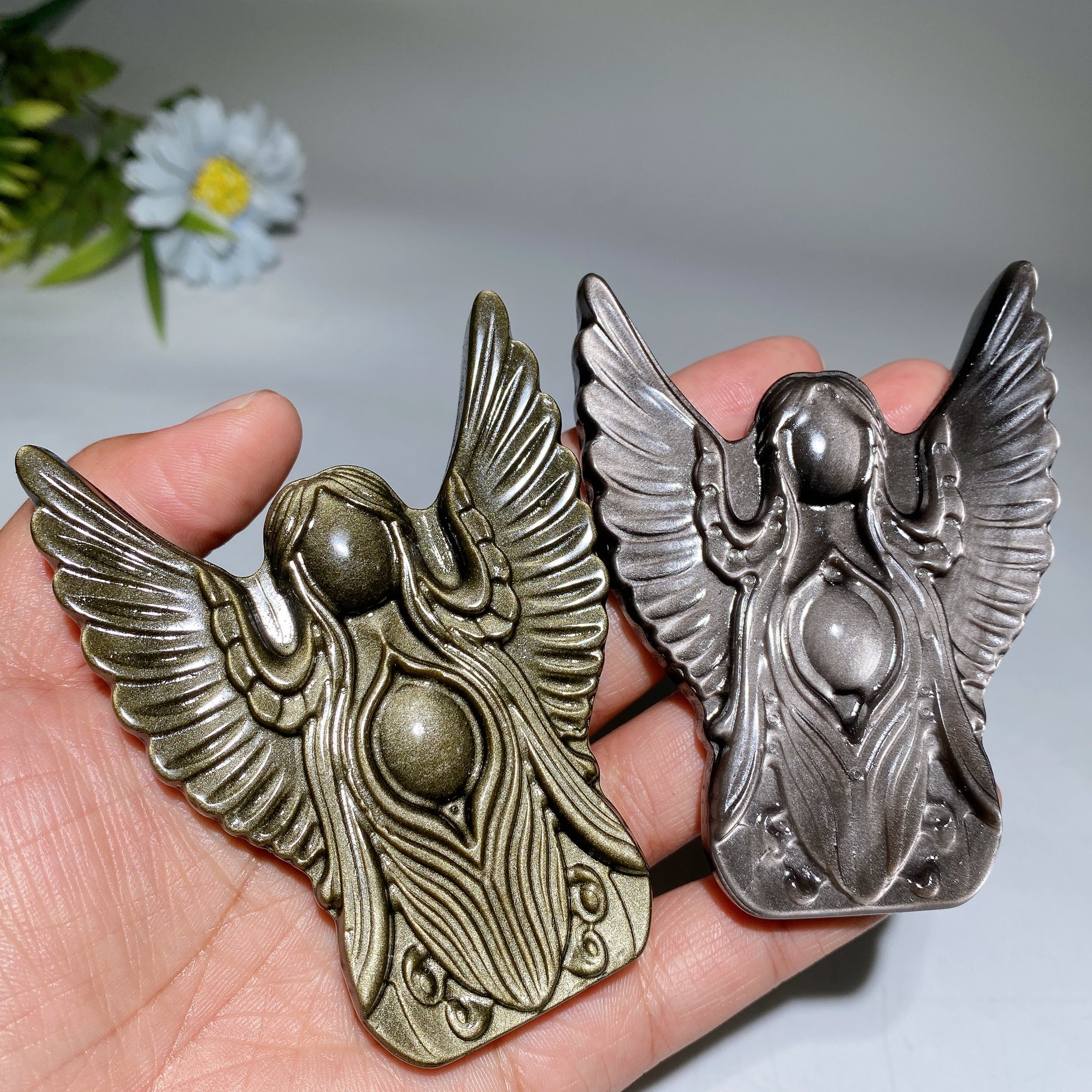 3.5 Inch Golden Obsidian Angel Carving Crystal