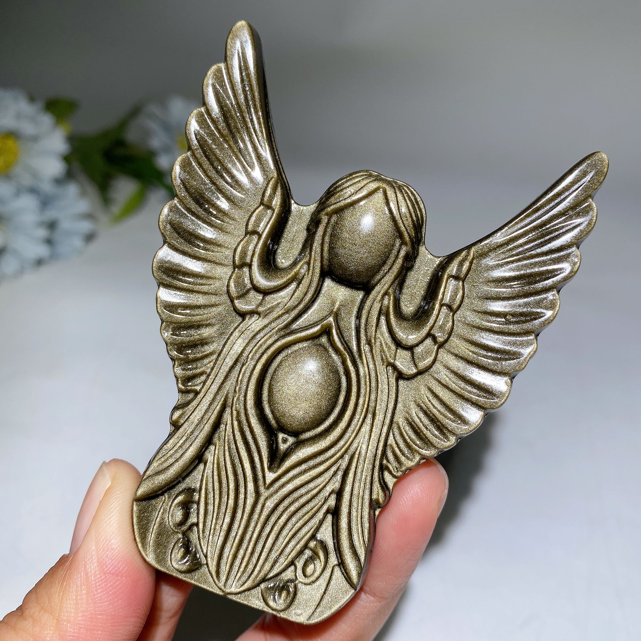3.5 Inch Golden Obsidian Angel Carving Crystal