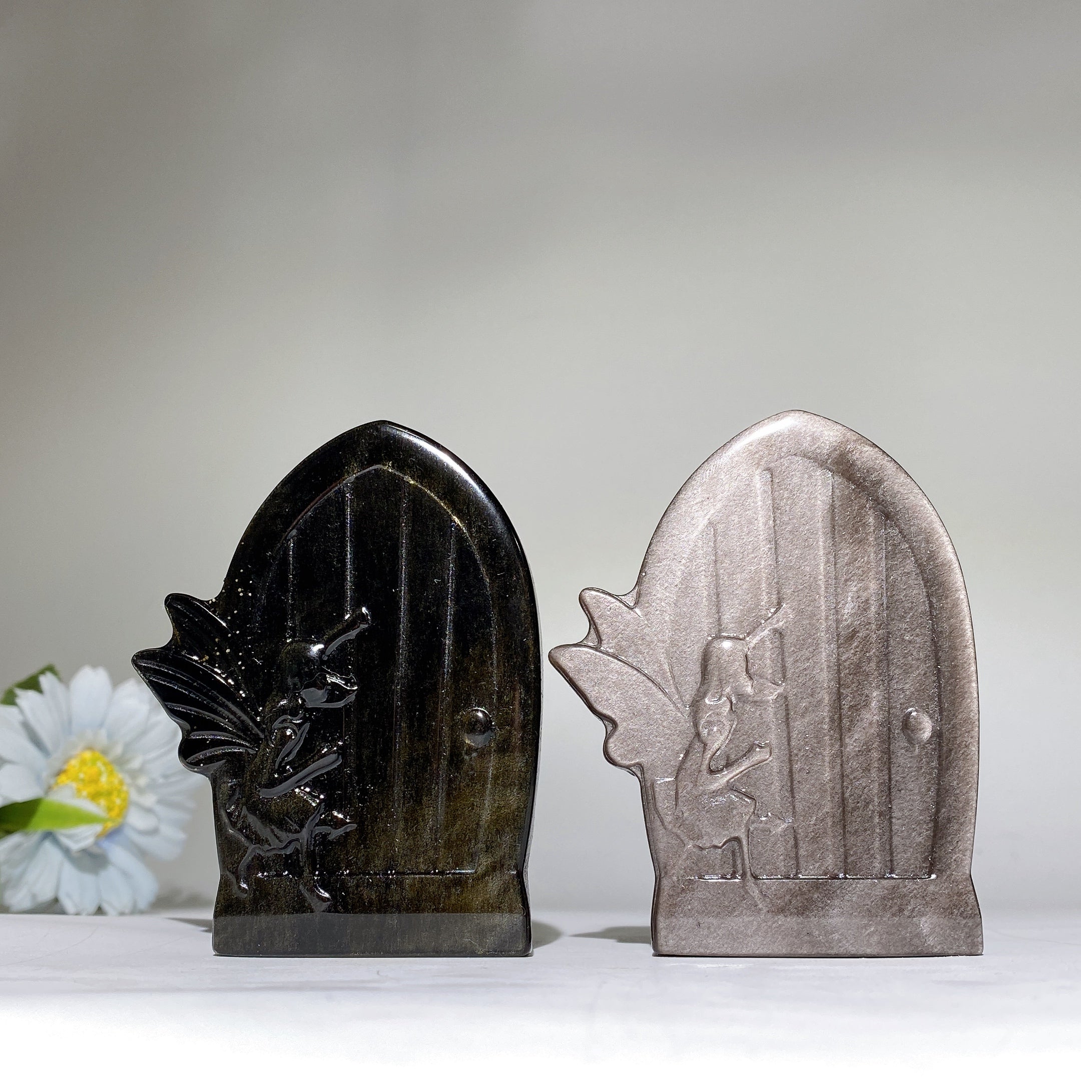 3.5 Inch Golden Obsidian Fairy Door Crystal Figurine