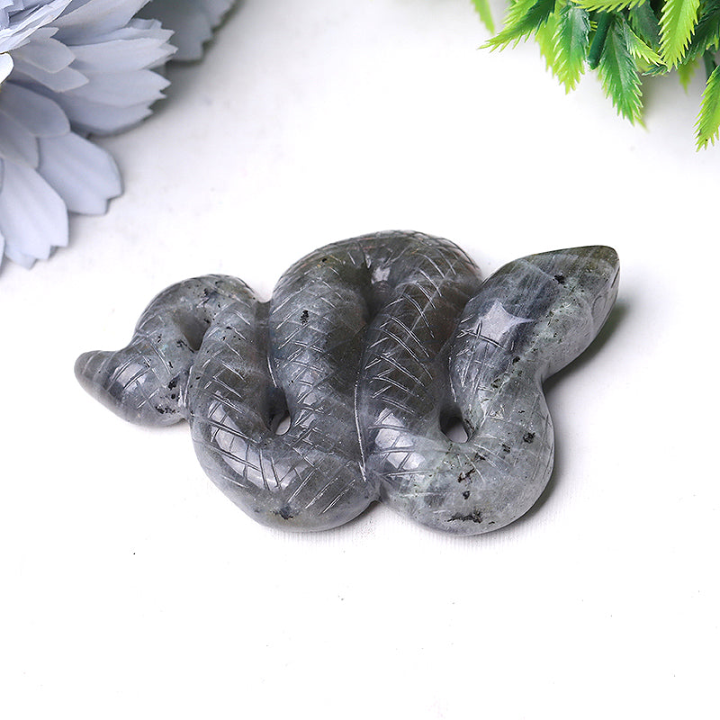 Figurine de serpent sculptée en cristal de labradorite de 3,5 pouces
