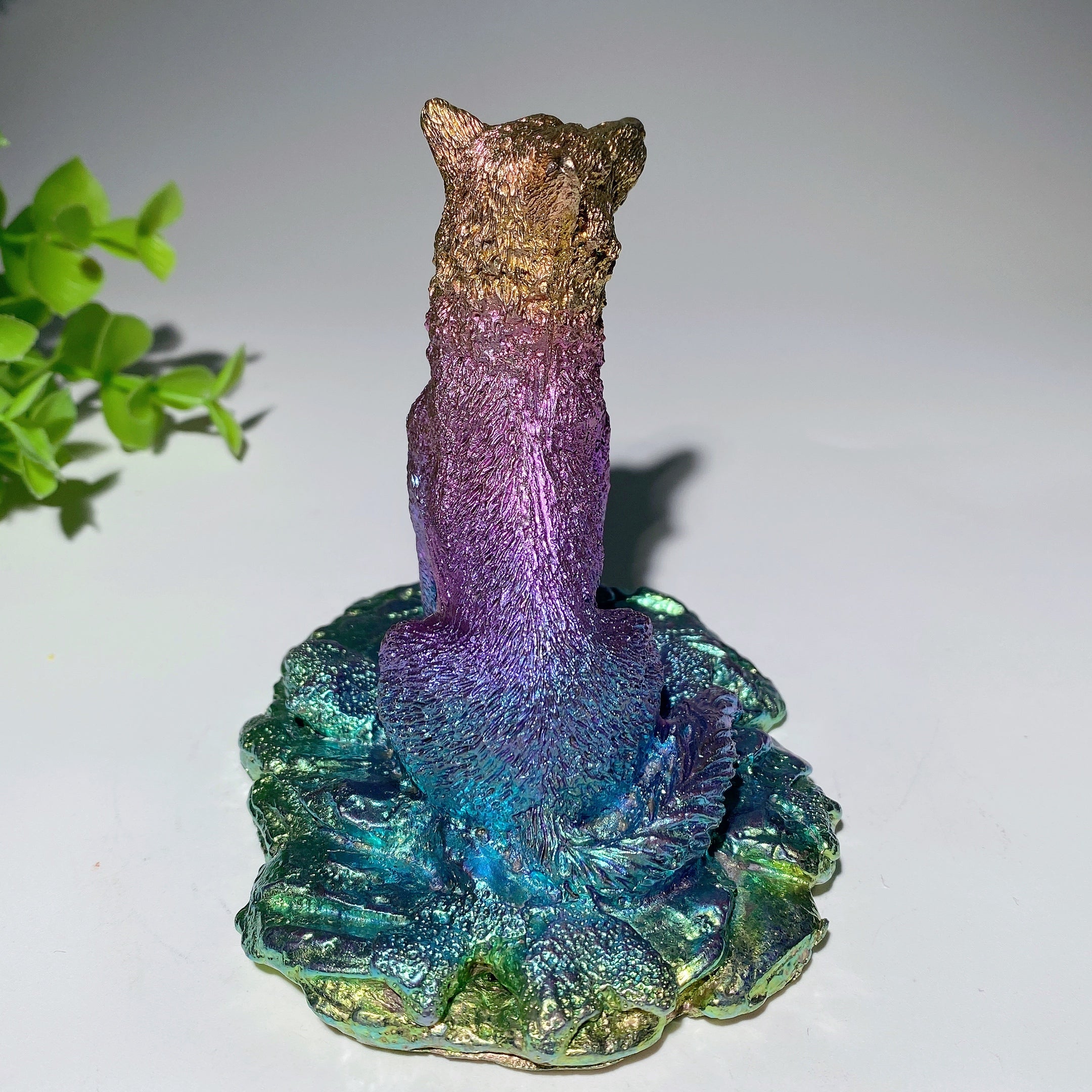 3.6 Inch Bismuth Crystal Wolf Carving for Healing & Protection
