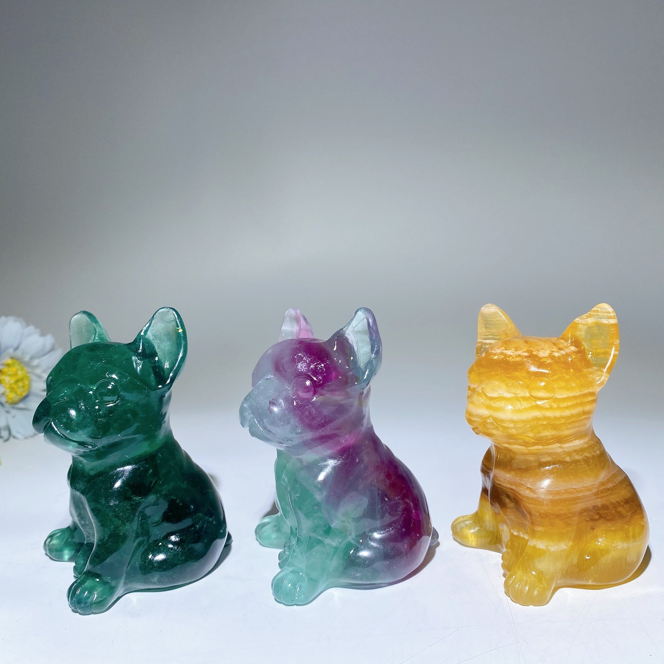 3.6 Inch Fluorite Crystal Dog Figurine Healing Stone