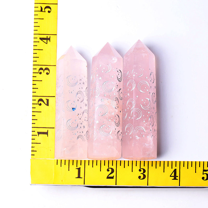 3.6-inch Rose Quartz Crystal Point with Moon Print