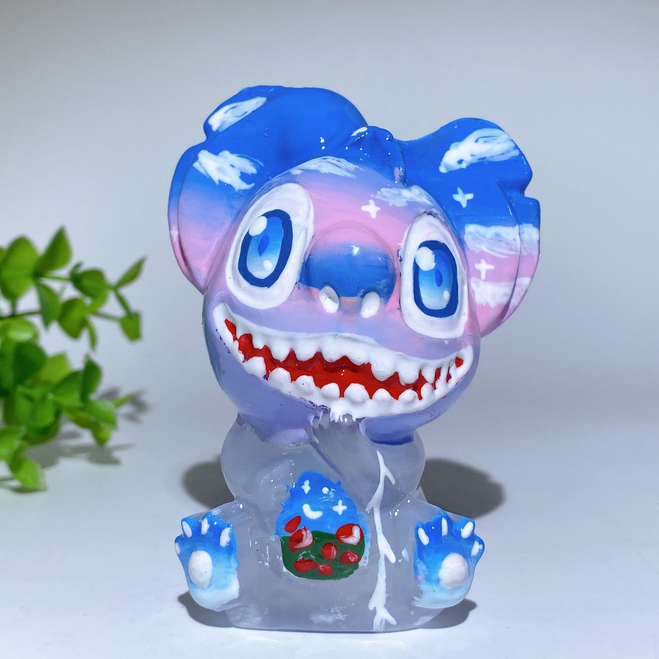 Figurine en cristal de sélénite de 9 cm, sculptée et peinte