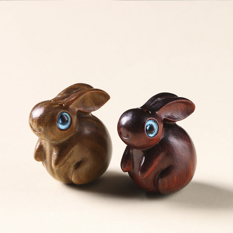 Lapin porte-bonheur en bois de santal rouge et vert, petite feuille de 3,6 cm, décoration zen