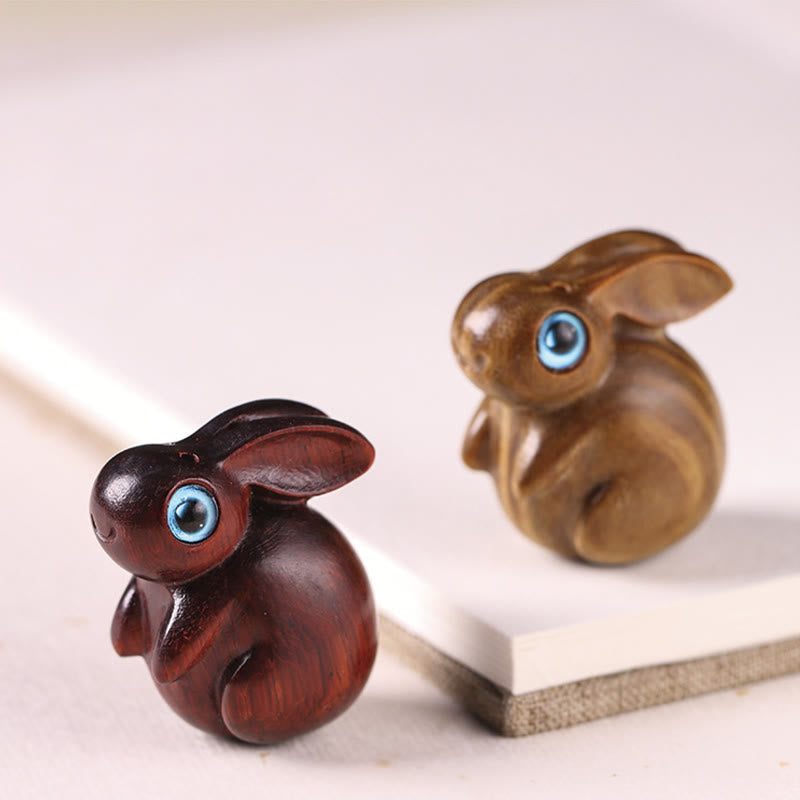 Lapin porte-bonheur en bois de santal rouge et vert, petite feuille de 3,6 cm, décoration zen