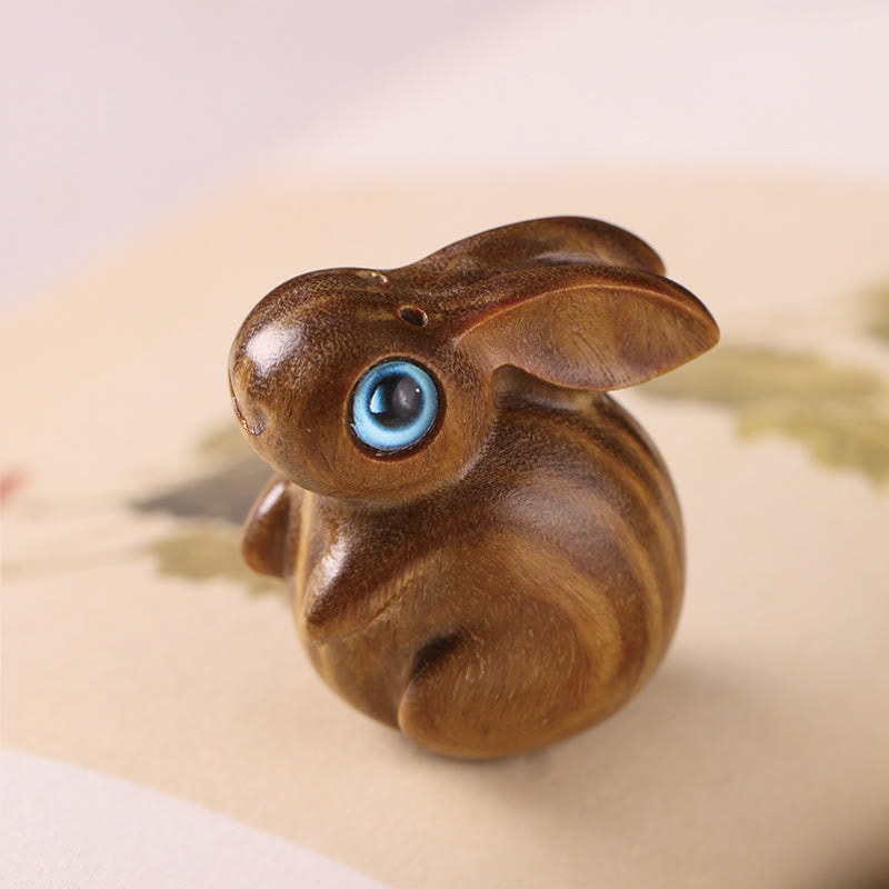 Lapin porte-bonheur en bois de santal rouge et vert, petite feuille de 3,6 cm, décoration zen