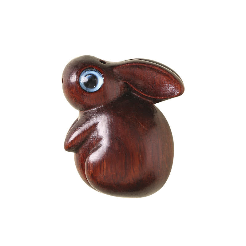 Lapin porte-bonheur en bois de santal rouge et vert, petite feuille de 3,6 cm, décoration zen