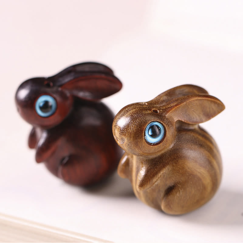 Lapin porte-bonheur en bois de santal rouge et vert, petite feuille de 3,6 cm, décoration zen