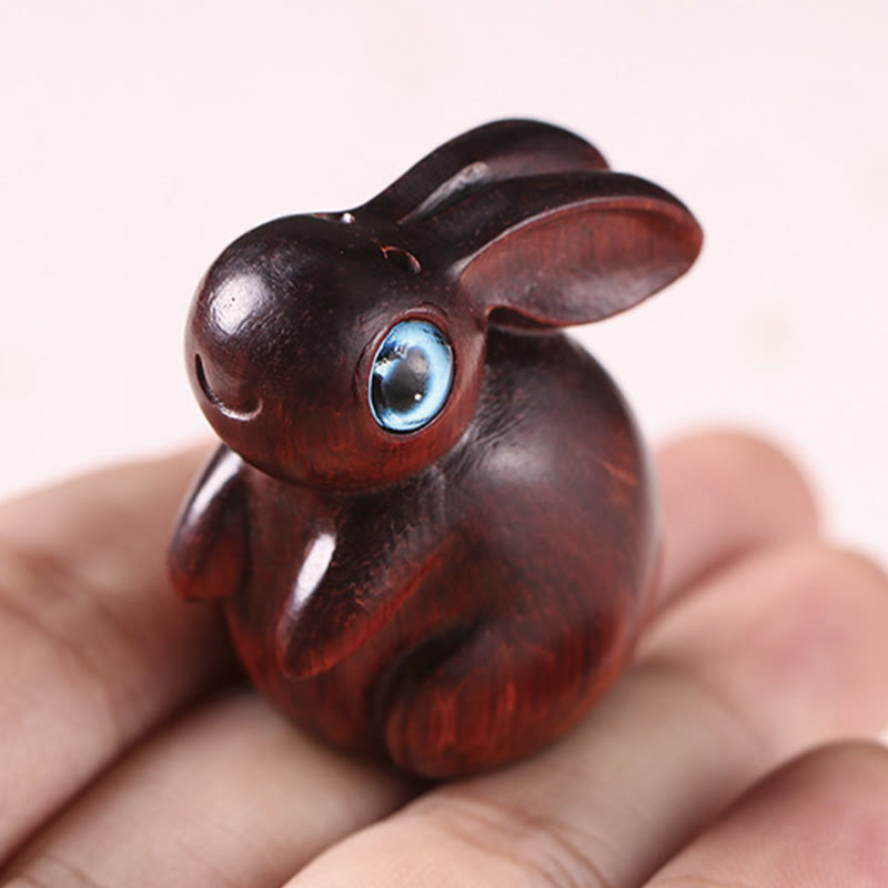 Lapin porte-bonheur en bois de santal rouge et vert, petite feuille de 3,6 cm, décoration zen
