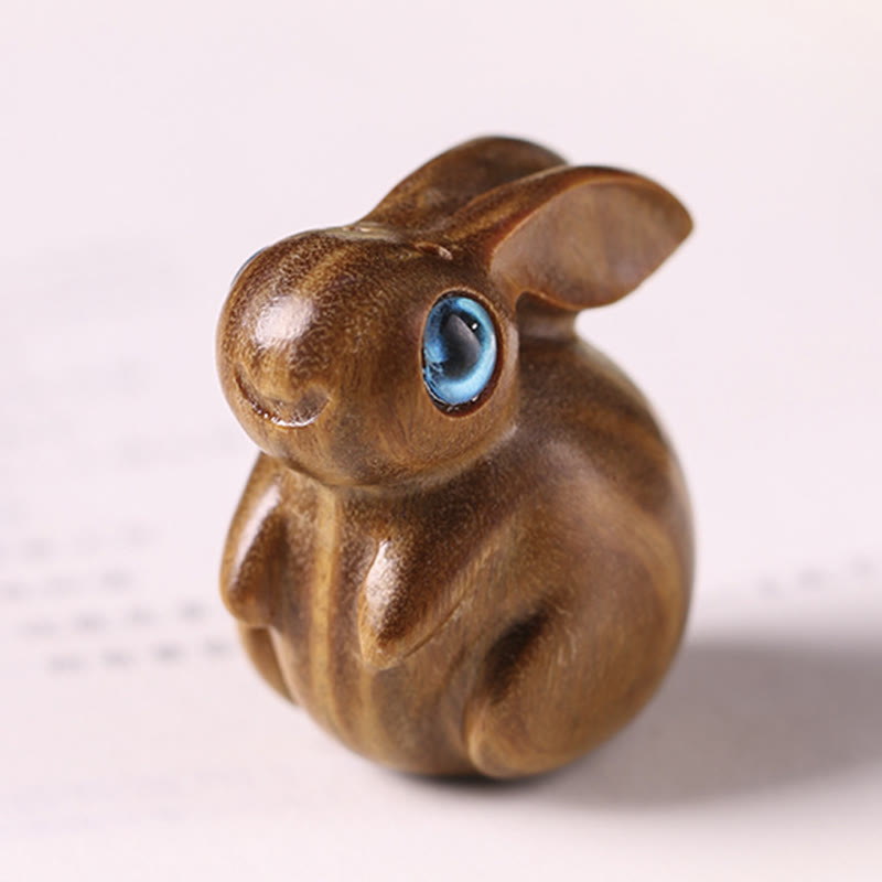 Lapin porte-bonheur en bois de santal rouge et vert, petite feuille de 3,6 cm, décoration zen