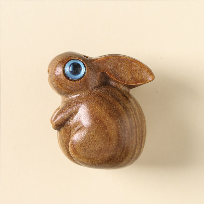 Lapin porte-bonheur en bois de santal rouge et vert, petite feuille de 3,6 cm, décoration zen
