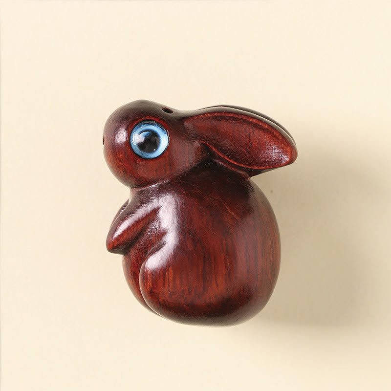 Lapin porte-bonheur en bois de santal rouge et vert, petite feuille de 3,6 cm, décoration zen
