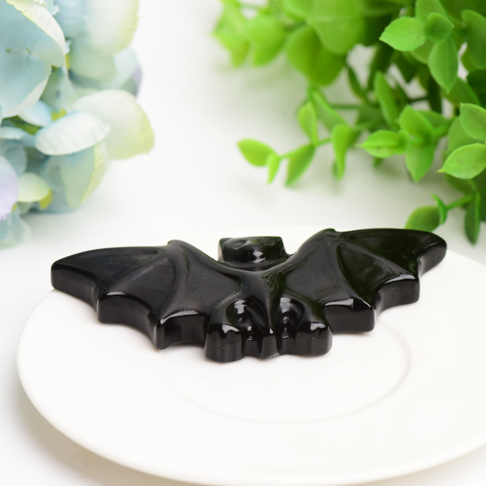 3.7-Inch Black Obsidian Bat Carving for Spiritual Healing