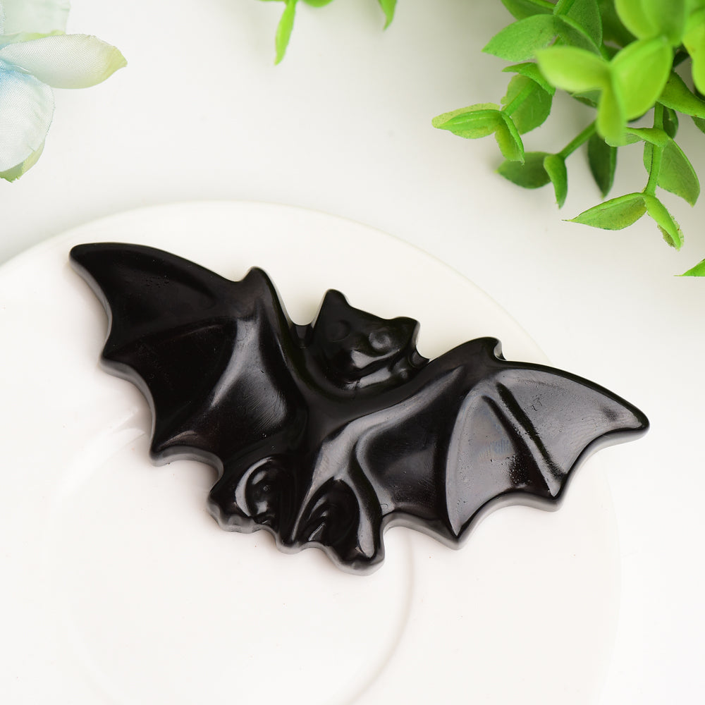 3.7-Inch Black Obsidian Bat Carving for Spiritual Healing