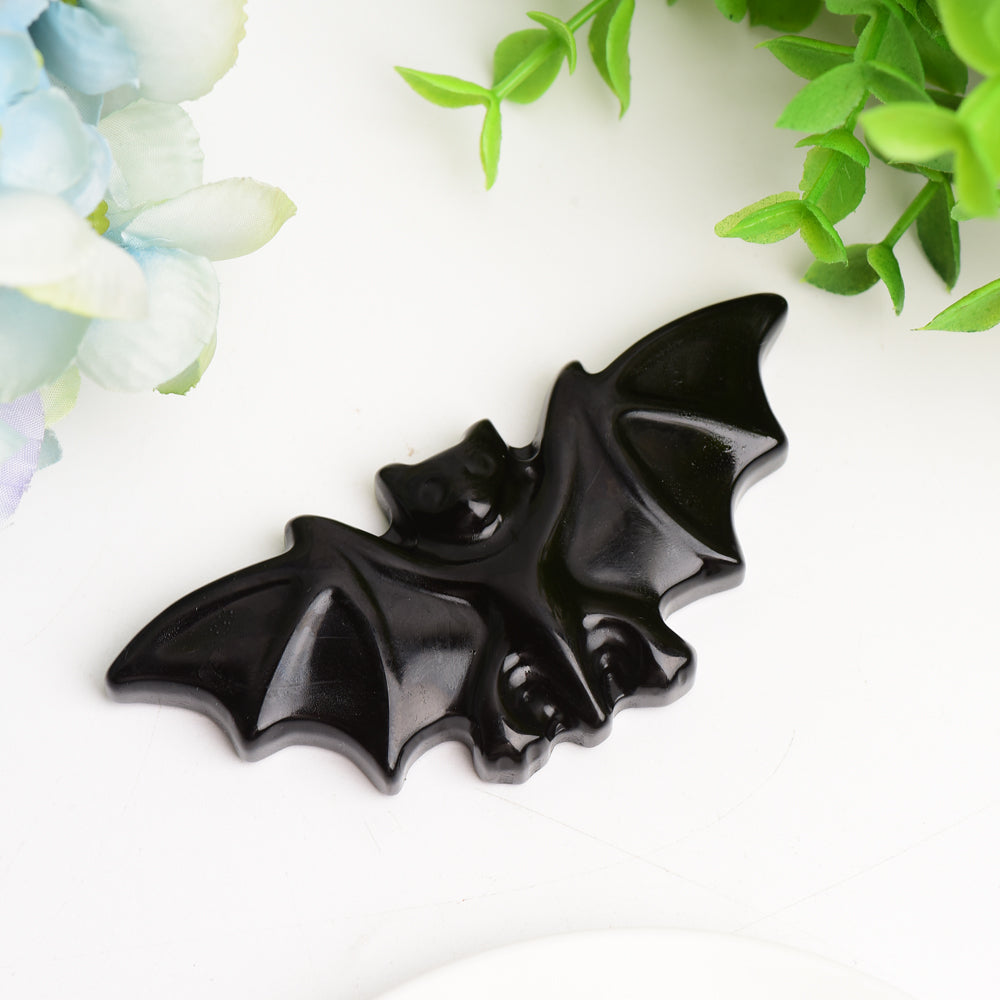 3.7-Inch Black Obsidian Bat Carving for Spiritual Healing