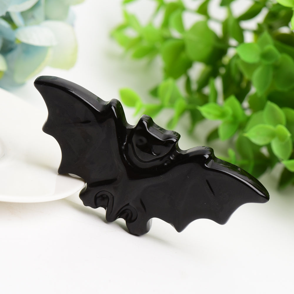 3.7-Inch Black Obsidian Bat Carving for Spiritual Healing