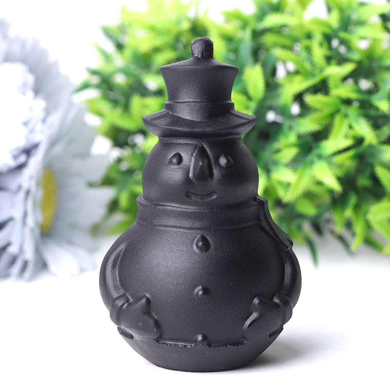 3.7 inch Black Obsidian Snowman Crystal Carving